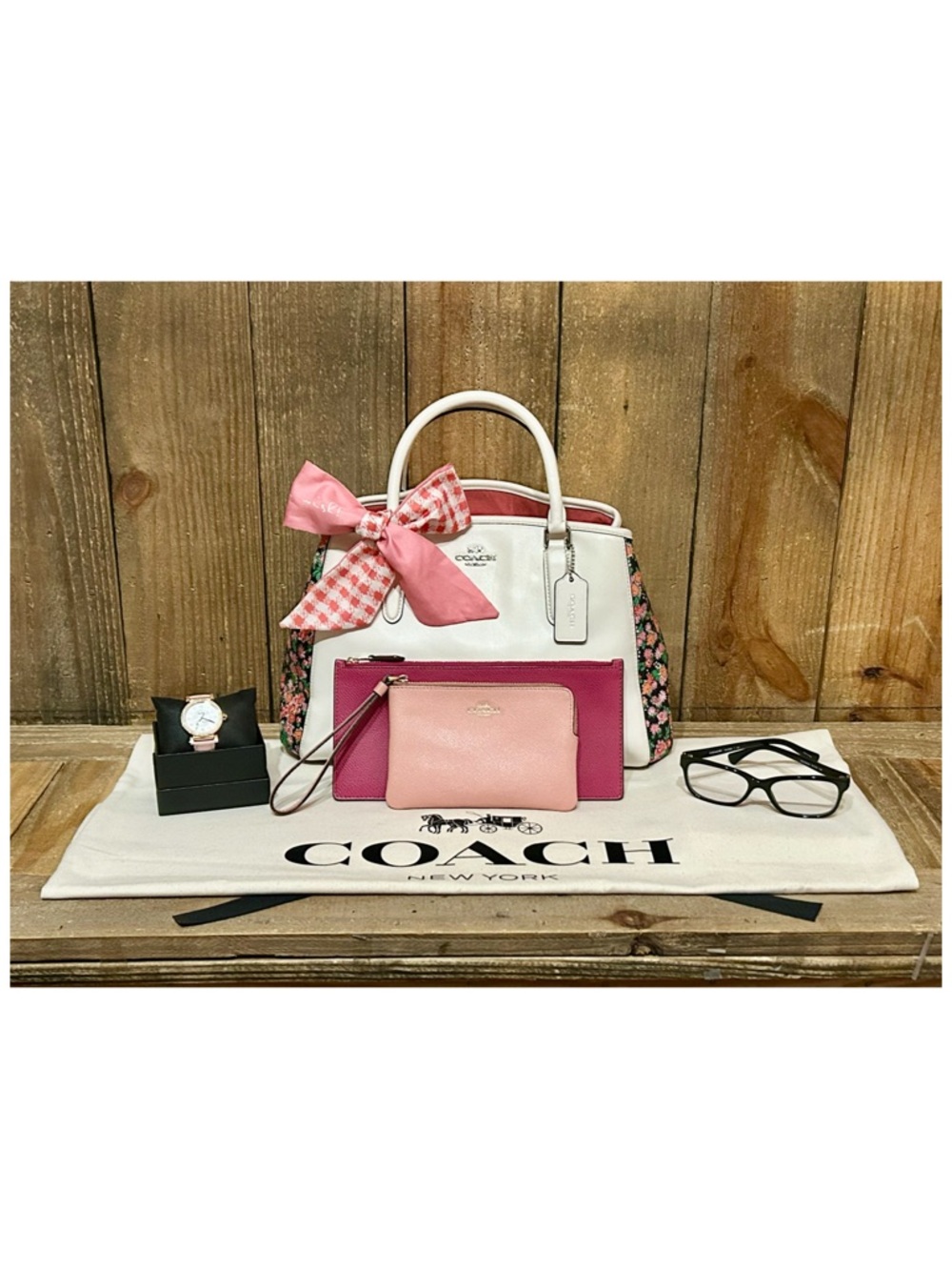 Coach. 7 Piece. Margot Bag, Watch, Pouch, Wristlet, Glasses, Dust Bag & Scarf - Picture 16 of 16